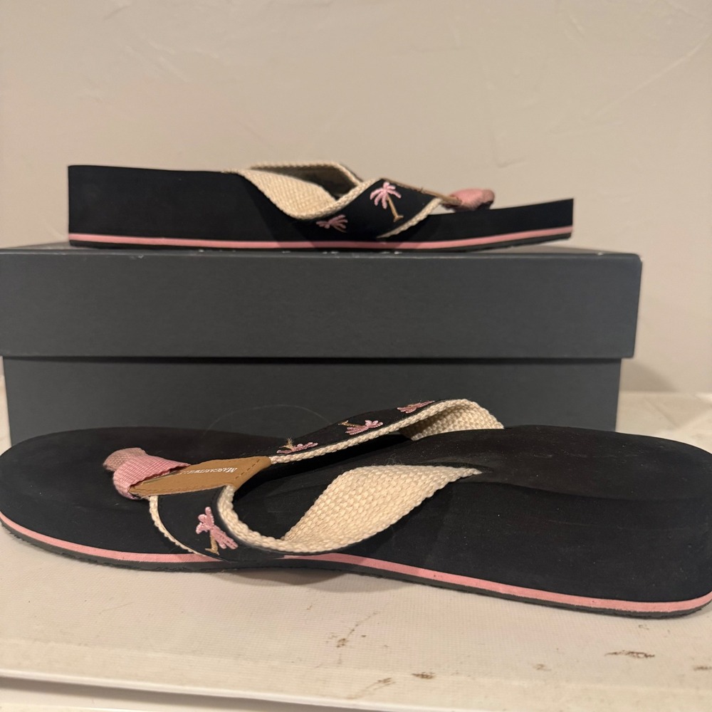 Margaritaville Breezy Wedge Sandals Womens‎ 9 Black Pink Excellent Palm Tree